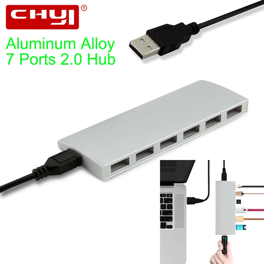 CHYI Высокое скорость портативный 7 порты и разъёмы USB 2,0 Multi концентратор Splitter внешний концентратор адаптер с Micro USB OTG для портативных ПК Desktop