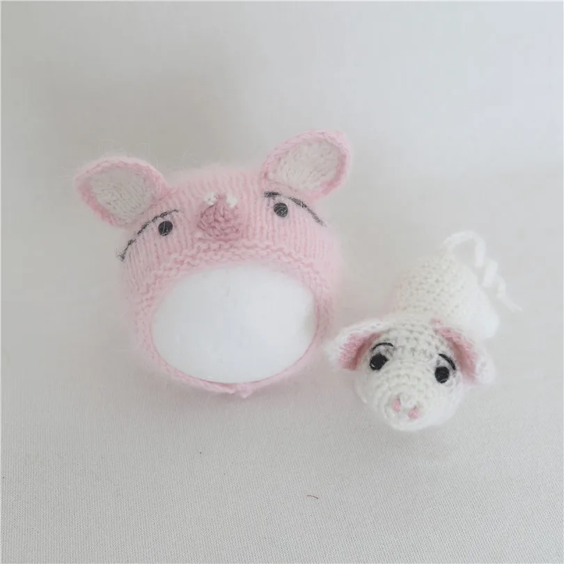 Ангорский плюшевый мишка, наряд для новорожденных, мягкая игрушка-поросенок, реквизит для фотосессии, Пушистая Шапка для новорожденных, мини-поросенок - Цвет: as photo
