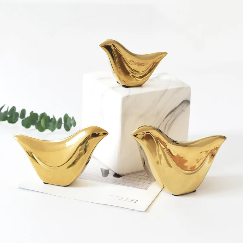 

Nordic Home Decor Collectible Gold Birds Ceramic For Table Vanity Office Desk Party Living Room Accessories Handmade Ornaments