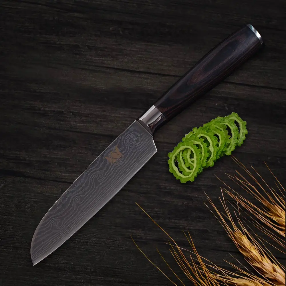  XYj Stainless Steel Kitchen Knife 6-piece Sets Cleaver Damascus Veins Pattern Fruit Utility Santoku - 33044222567
