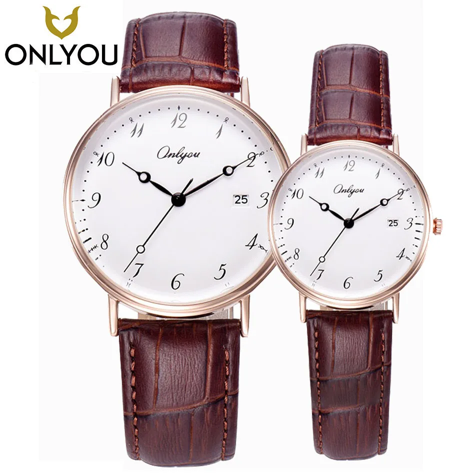 

ONLYOU Men HOT 2017 Watches Quartz Top Brand Woman Leather Lovers Watch Male Sports Watch Waterproof Wristwatch Wholesale