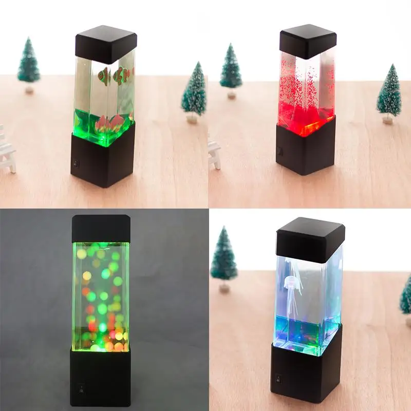Chiclits Mini Aquarium Night Light Bedside Table Motion Jellyfish Lamp LED AquariumTank Colorful Decorative Lights For Kids Gift (8)