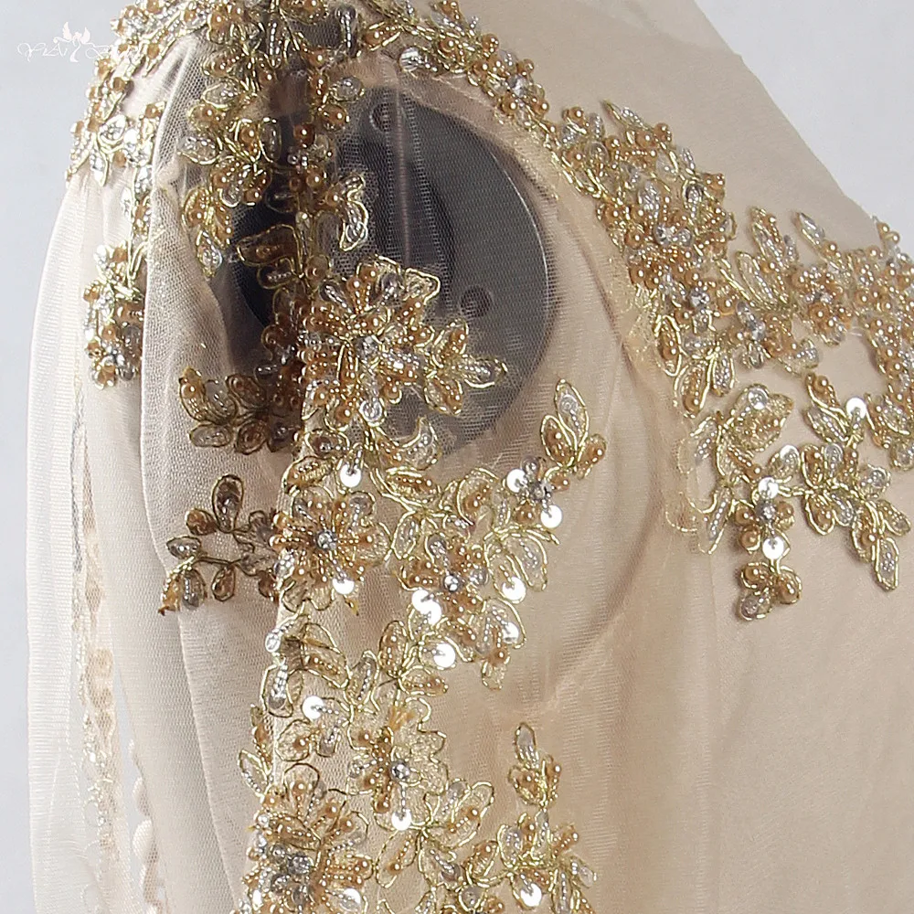 RSJ142 Boat Neckline 3/4 Long Sleeves Lace Beaded Wedding Bolero