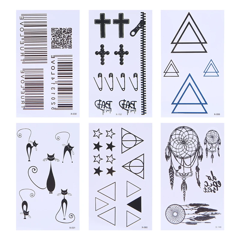 

Men Women Waterproof Temporary Tattoos Totem Cross Cat Body Art Fake Stickers