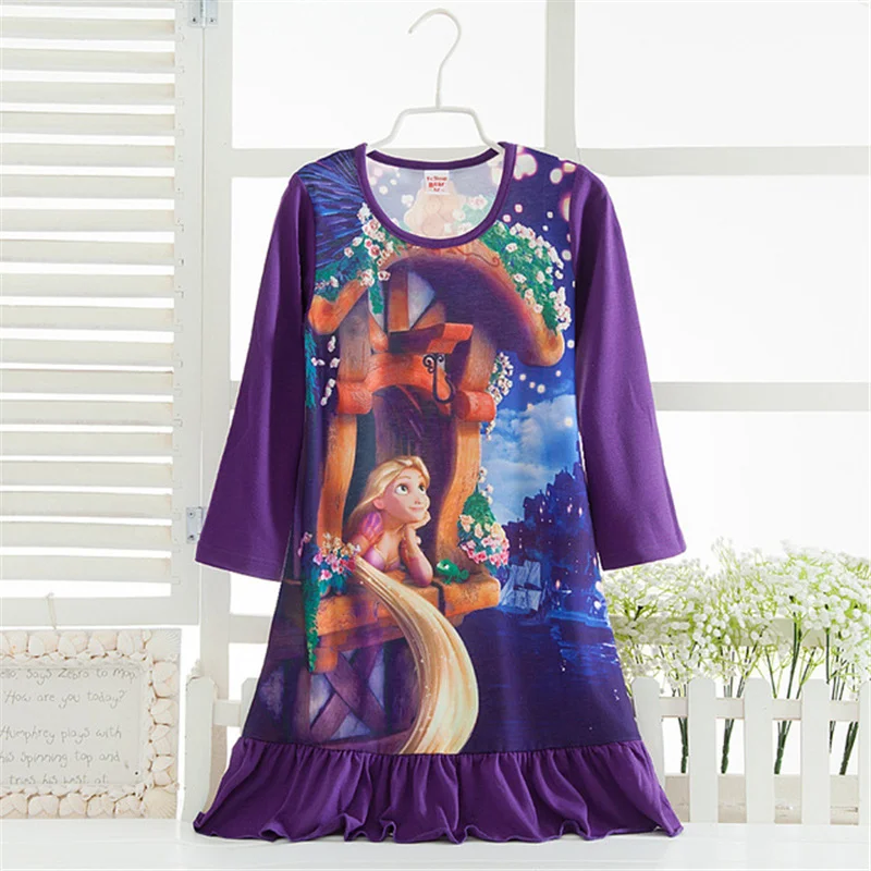 Ночная рубашка с рисунком Анны и Эльзы для девочек; сезон весна-лето; детские пижамы с длинными рукавами для девочек; одежда для сна; детское платье-ночнушка