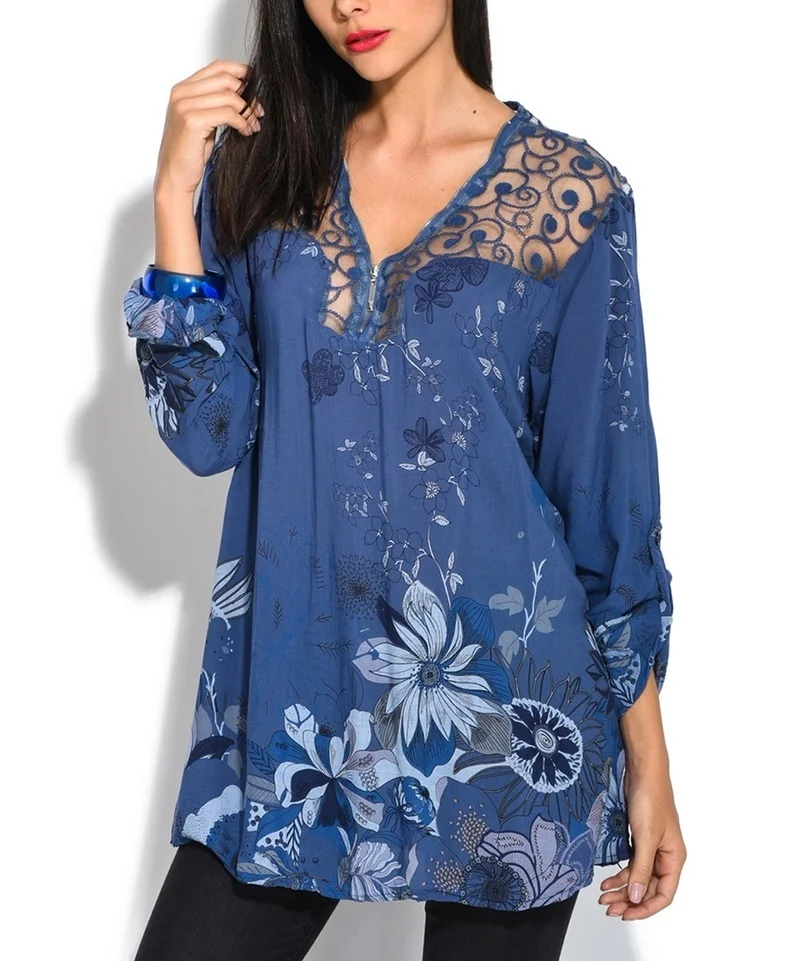 

Ladies Women's Fashion ZipperPrint Sexy Cool Festivals Renda Classics Comfort Tops Floral Elegance Parties Blouse Plus Size