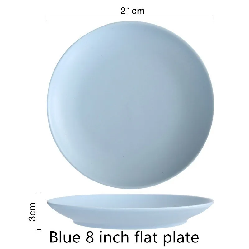 Однотонные миски в скандинавском стиле, наборы керамических тарелок и тарелок, обеденные тарелки белого и синего цвета, поднос для еды, домашний подарок AKUHOME - Цвет: Blue8inchflatplate