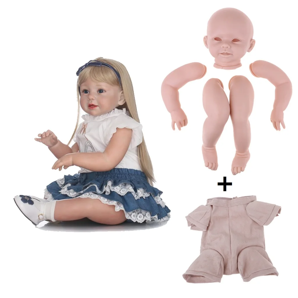 Real Touch Silicone 28' Reborn Kit Awake Baby Doll Blank Head Limb Mold and Cloth Body doll Set children birthday gift