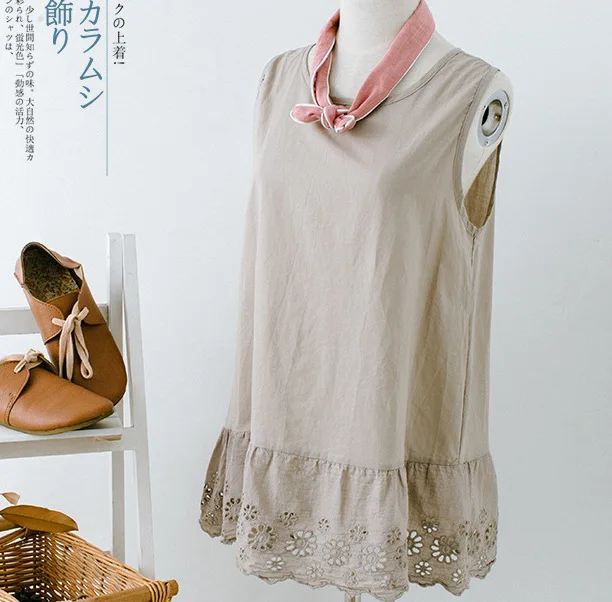 

Korean Women Lace Embroidered Lace Tank Sweet Mori Girl Loose Cotton Vest Festival Top Female Casual Summer Wear Lady Tank Tops