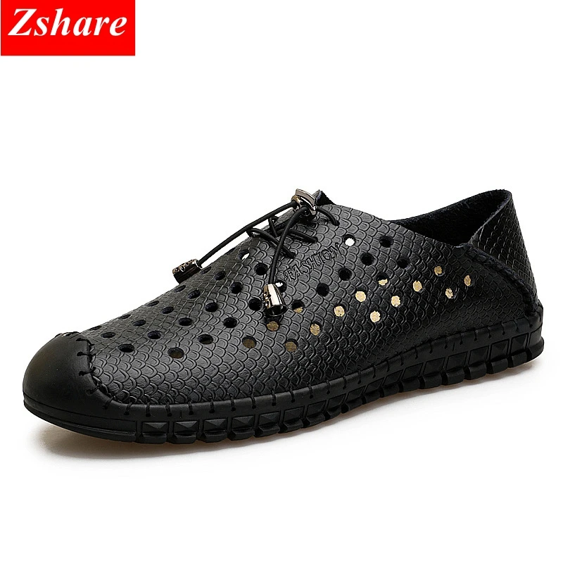 

Men Casual Shoes 2019 Summer Breathable Leather Holes Men's Driving Shoes chaussure homme Luxury Brand Boat Shoes Man Flats