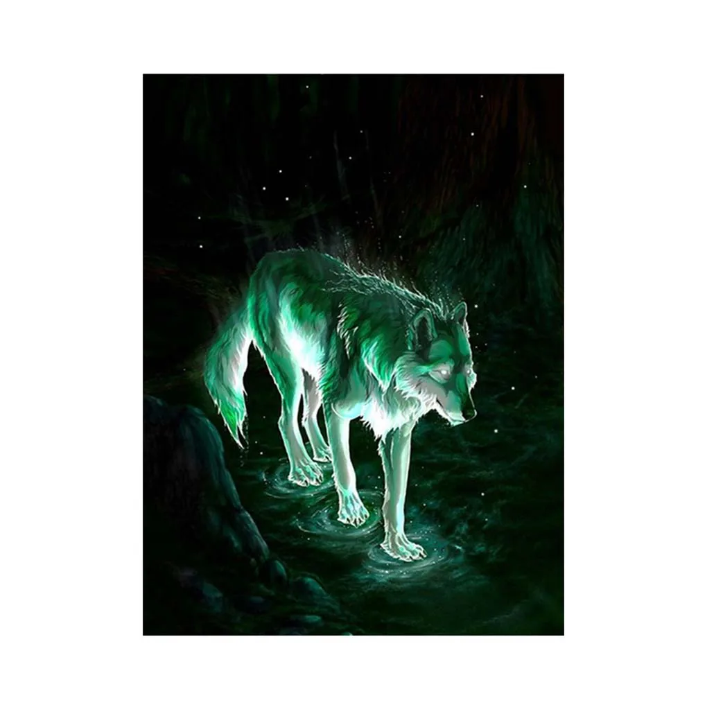 

5D Night Wolf Rhinestone Cross Stitch DIY Crystal Animal Art Needlework Home Office Embroidery Painting