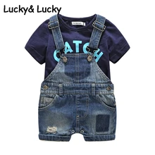 Bebes newborn clothes cotton letter printed t-shirt with demin overalls baby boys clothes summer children clothing