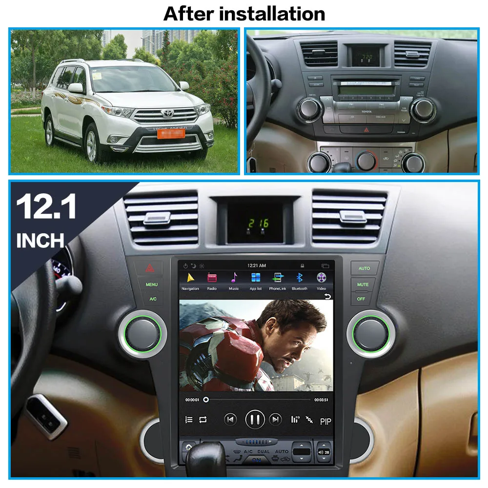 Aotsr Android 6,0 Tesla стиль автомобиля нет dvd-плеер gps навигация для Toyota Highlander 2009-2013 стерео головное устройство мультимедиа