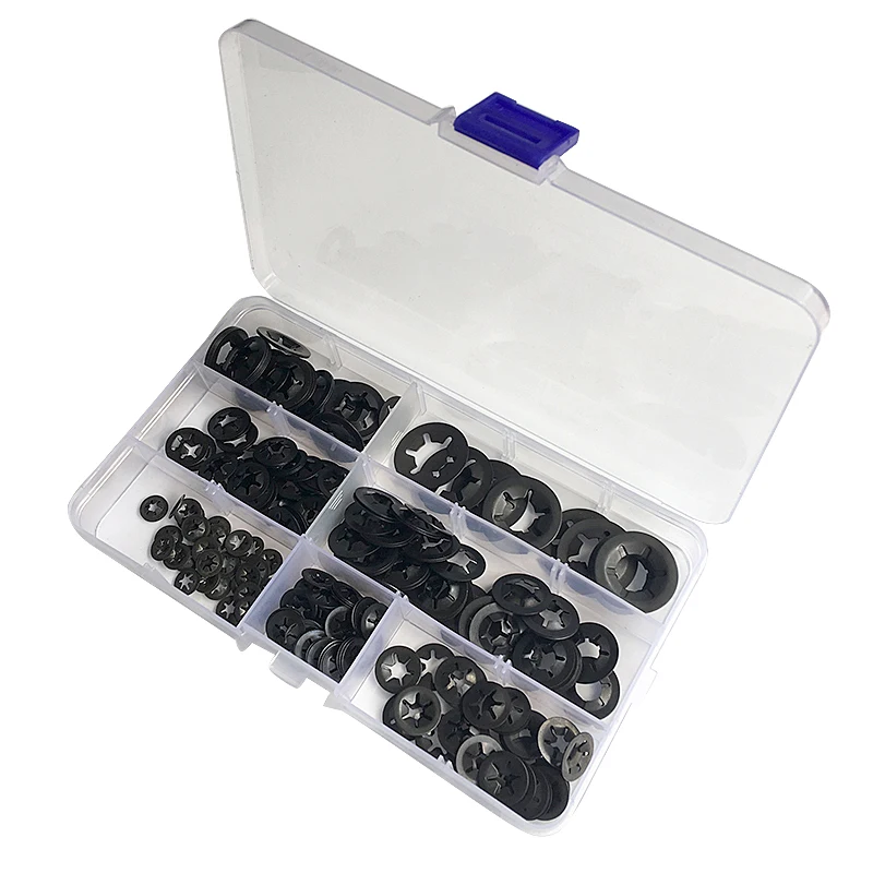 

280pcs Washers Quick Speed Locking Washers Internal Tooth Starlock Push On Locking Washers Speed Clips Fasteners Assortment Kit