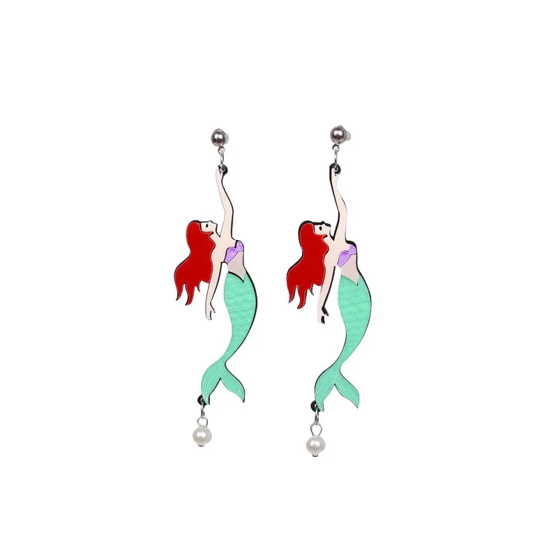 

European Fashion The Little Mermaid Earrings Women Personality Night Club Acrylic Jewelry