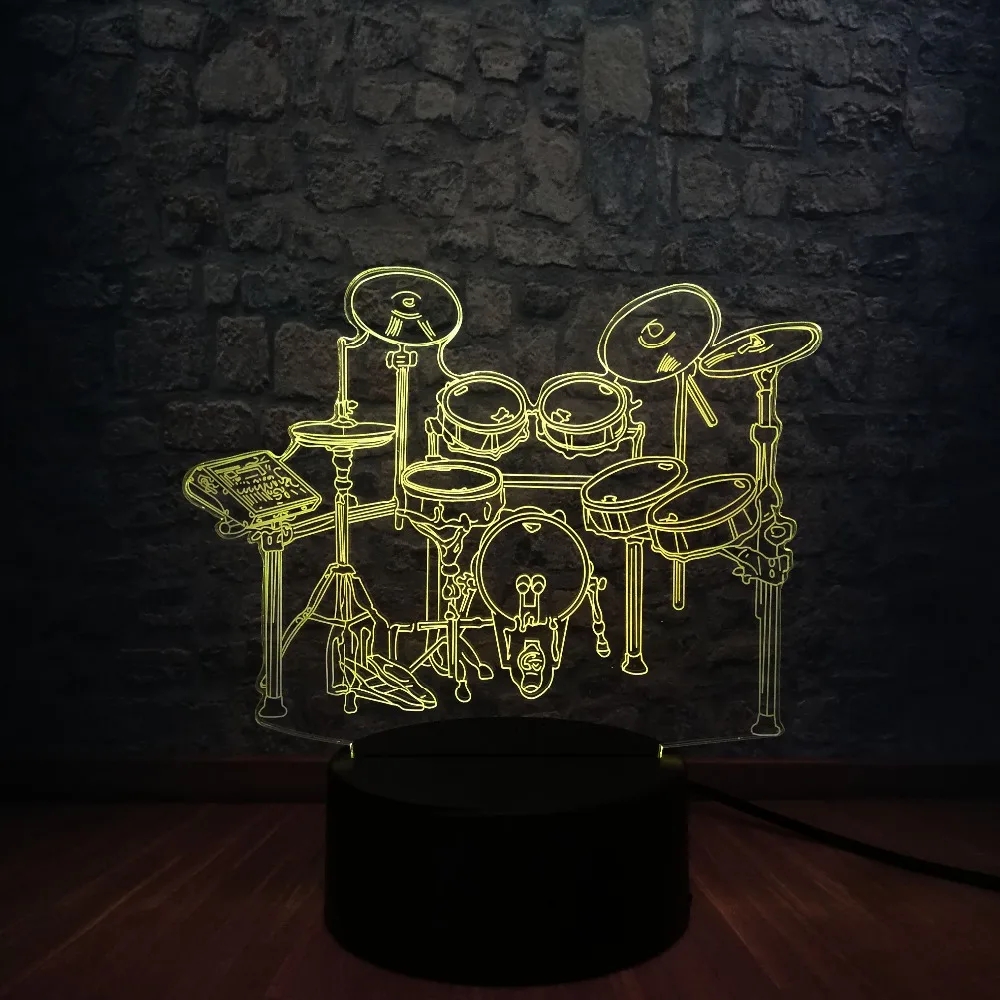 Музыкальный инструмент джазовая барабанная установка 3D светодиодный ночной Светильник ламинария Иллюзия многоцветный градиентная лампа Lampara музыкальные вентиляторы детский подарок