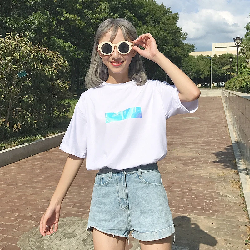 المرأة قصيرة الأكمام النساء المحملات الكورية شخصية الليزر طباعة المرأة تي شيرت أبيض البرية فضفاضة الإناث المحملات الشارع الشهير للجنسين المرأة قصيرة الأكمام النساء المحملات الكورية شخصية الليزر طباعة المرأة تي شيرت أبيض البرية فضفاضة الإناث المحملات الشارع الشهير للجنسين
