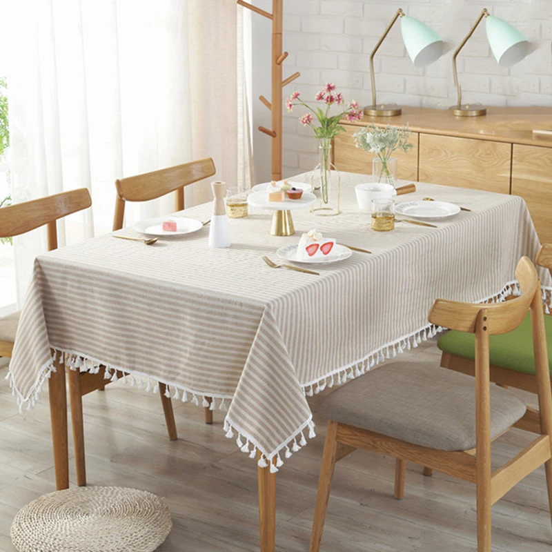 Декоративная скатерть с кисточками, полосатая скатерть, прямоугольная скатерть для дома, кухни, обеденного стола, скатерть для отеля