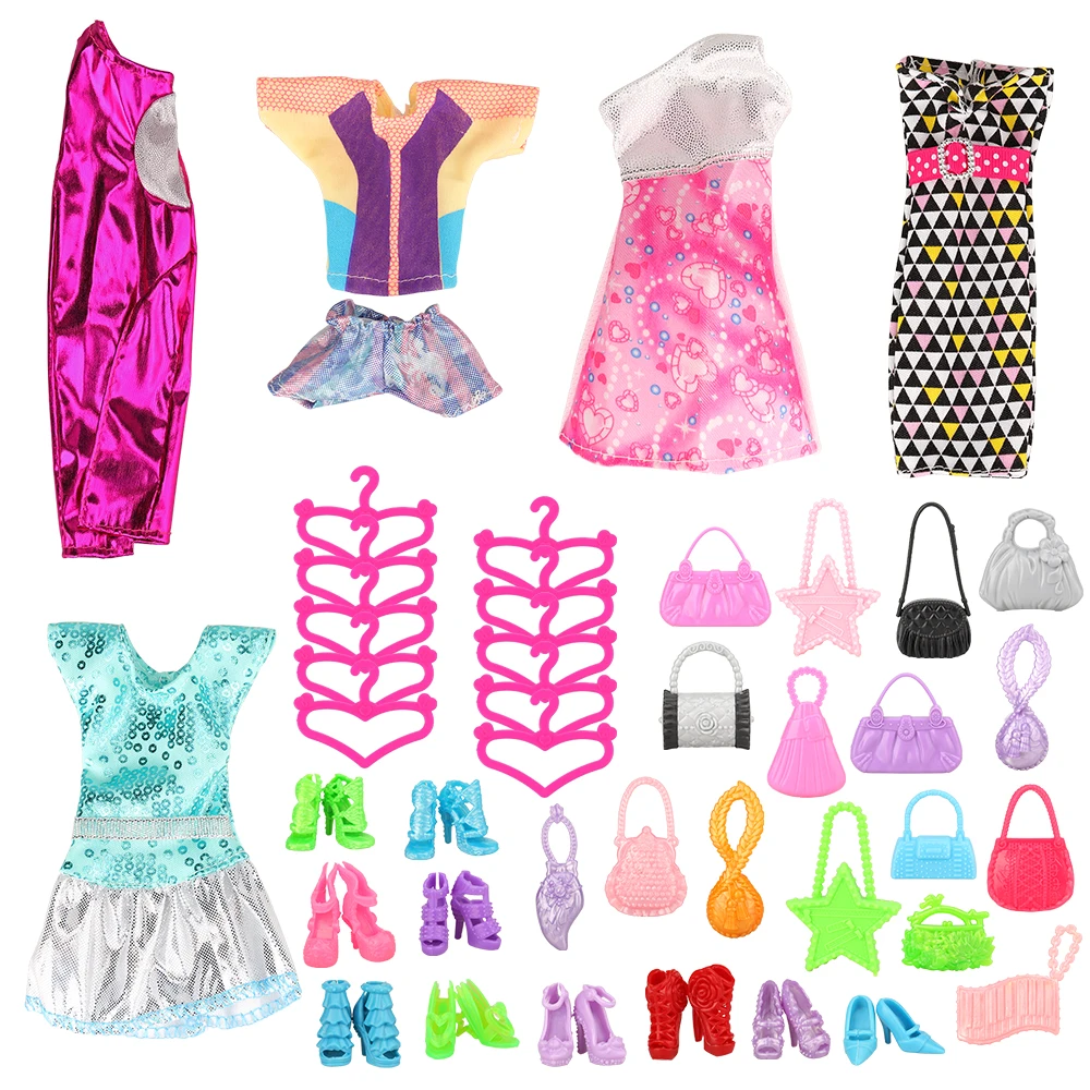 36 Items =1 X Wardrobe +5 X Dresses +10 Bags +10 Shoes +10 Hangers Dollhouse Accessories For Barbie Dolls 1/12 Chinese Furniture