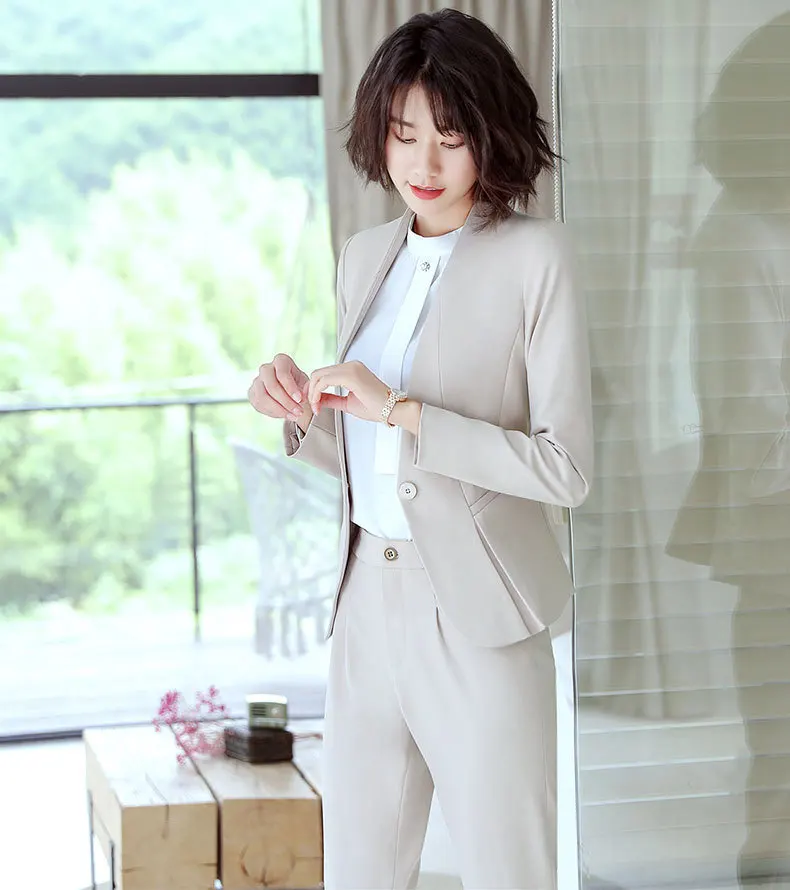 Professional suit set 2019 spring and autumn new slim solid color suit jacket female professional wear casual trousers and skirt