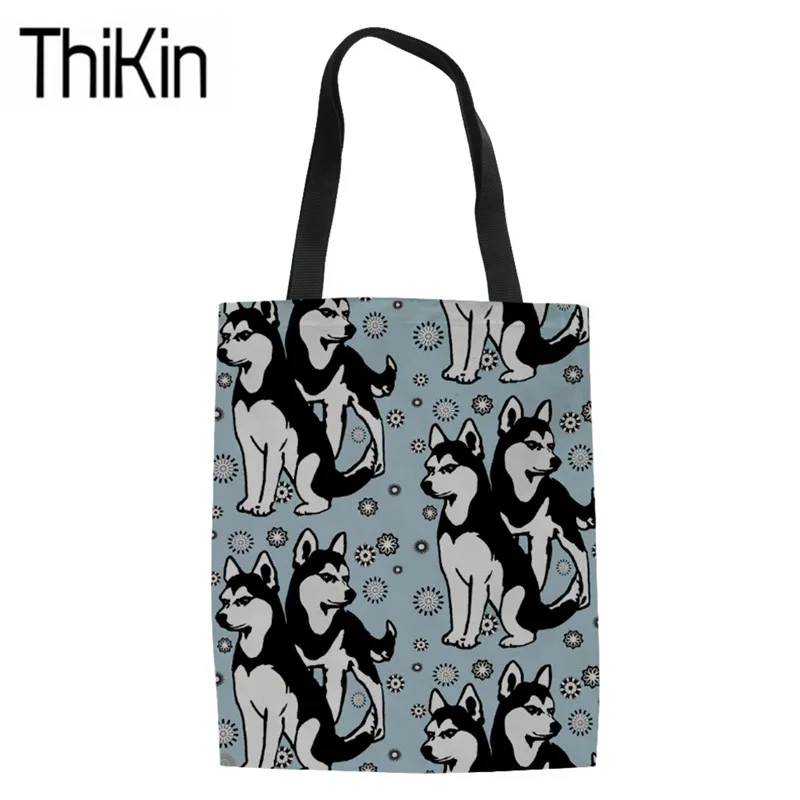 

THIKIN Shopping Bags Women Husky Printing Canvas Tote Bags Ladies Recycle Eco Bag for Females Shopper Pouch Girls Large Book Bag