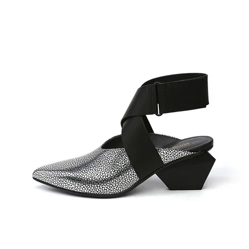 Женские туфли-лодочки с ремешком на щиколотке; женские босоножки в стиле ретро с закрытым острым носком на массивном необычном каблуке 6 см; модельная обувь для вечеринок; HL118 muyisxi - Цвет: silver