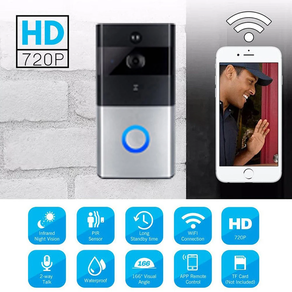 WiFi беспроводной смарт-видео, дверной звонок двухсторонний аудио дверной звонок HD 720 p камера видеодомофона запись безопасная домашняя