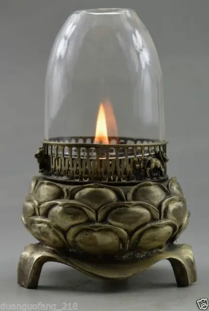 

Elaborate Chinese Collectible Decorated Old Handwork Copper Carved Lotus Oil Lamp