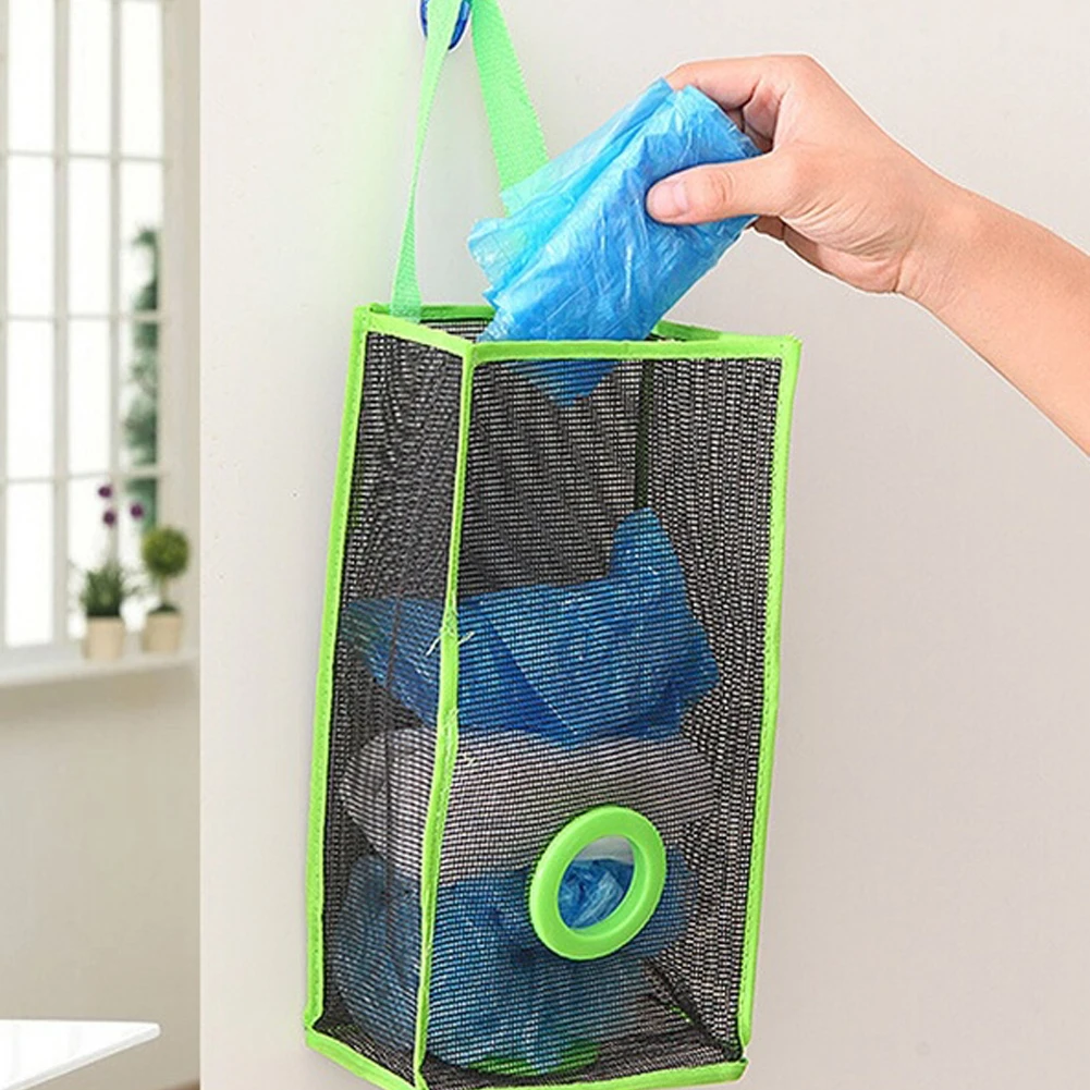 Plastic storage bag organizer Breathable mesh garbage bags hanging