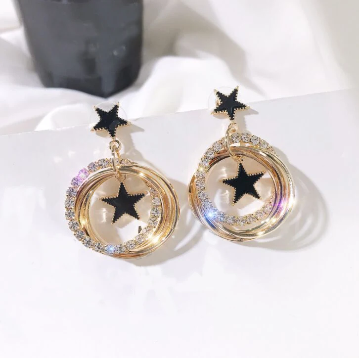

Women's Multilayer shining Metal Circle Earrings Female Korean style stars Temperament elegant fashion jewelry Drop earrings