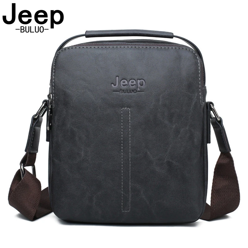 Мужская модная сумка на ремне jeep buluo черная кожаная для документов плечевом кросс