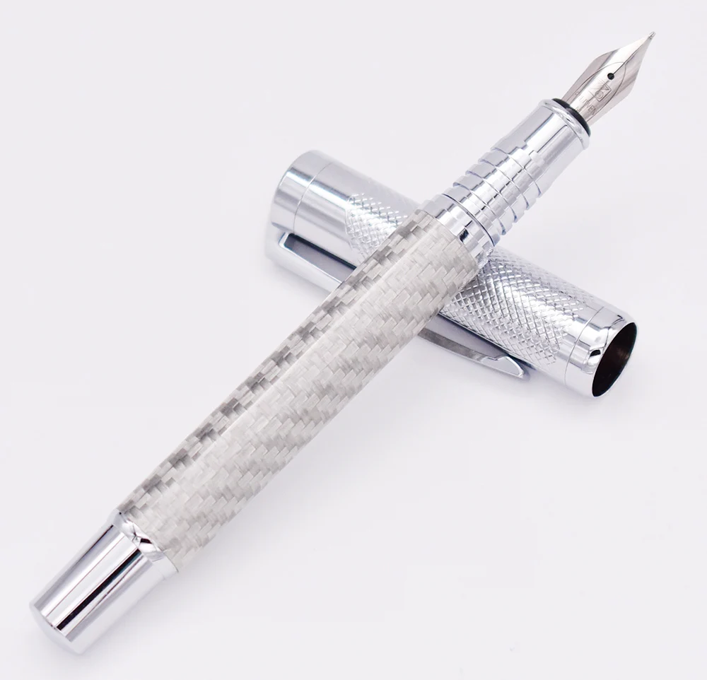 Fibra de Carbono Escrita para Negócios de Escritório Fuliwen Requintado Caneta Tinteiro Médio Nib 0.7mm Moda Cor Prata Qualidade 3 High Quality Material escolar e de escritório