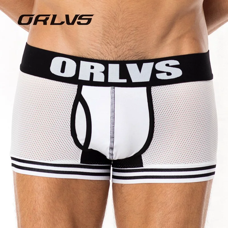 Бренд ORLVS,, новейшее Сетчатое нижнее белье для мужчин, Модальные боксеры для мужчин, сексуальные мужские трусы-боксеры проветриваемого размера плюс, мужские боксеры OR599 - Цвет: White