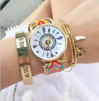 

DHL free, 100pcs/lot, 2015 Women Ladies Braid Weave Watches Color Dreamcatcher Friendship Watch Dial Face Bracelet Watches