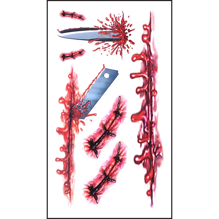 Хэллоуин террор рана реалистичные кровяные повреждения шрам наклейки с поддельными татуировками водонепроницаемые Временные татуировки стикер - Цвет: 045