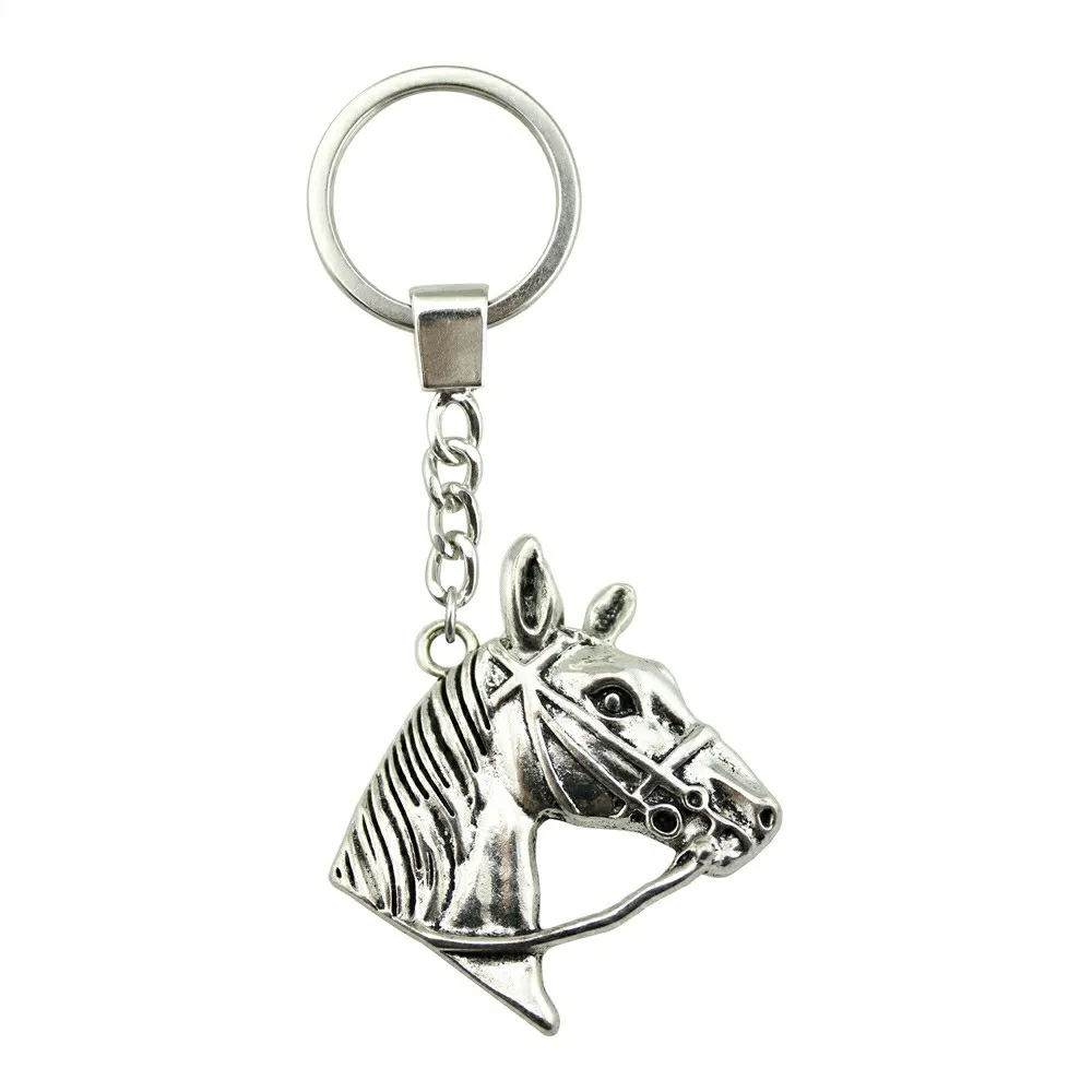 Keyring Horse Head Keychain 37x36mm Antique Silver Horse Head Key Chain Party Souvenir Gifts For