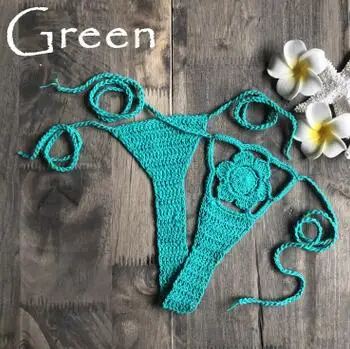 Сексуальные женские бикини badpak, плавки, одежда для плавания, плавательные трусы купальник, женская пляжная одежда mayo, женские хипстерские трусы, вязаные крючком - Цвет: Зеленый