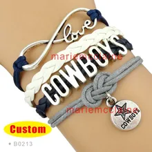 10 Pieces Lot Infinity Love NFL Dallas Cowboys Football Team Bracelet Navy Silver White Custom