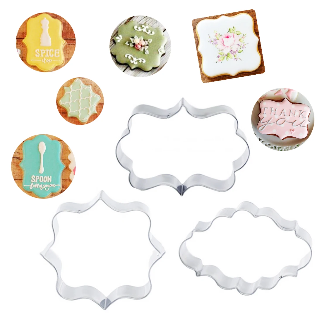 

3Pcs/Set Cookie Cutter Tools Stainless Steel Blessing Frame Wedding Biscuit Mold Kitchen Cake Decorating Tool