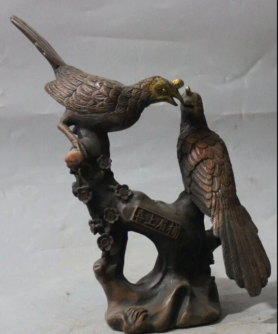 

shitou 002837 12"Marked China Bronze Gilt Double Bird Phoenix On Plum blossom Club Tree Statue discount 30% (C0324)