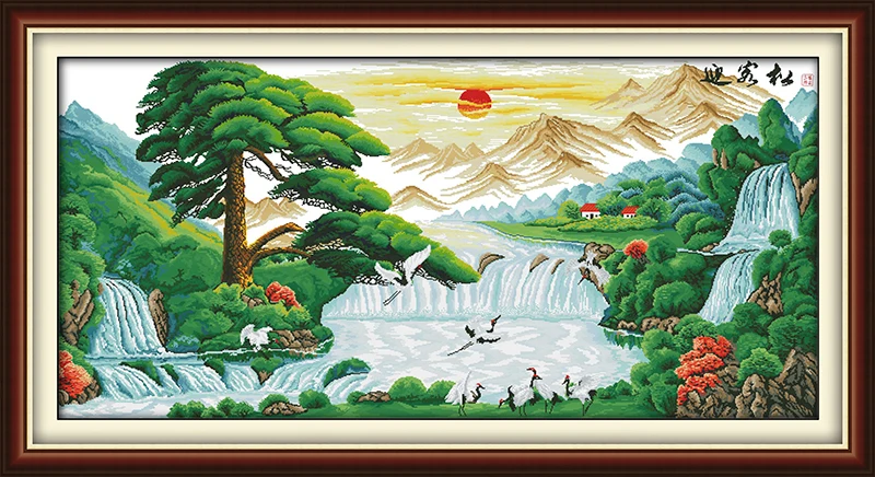 

Guest-greeting pine cross stitch kit China mountain 14ct 11ct count printed canvas stitching embroidery DIY handmade needlework