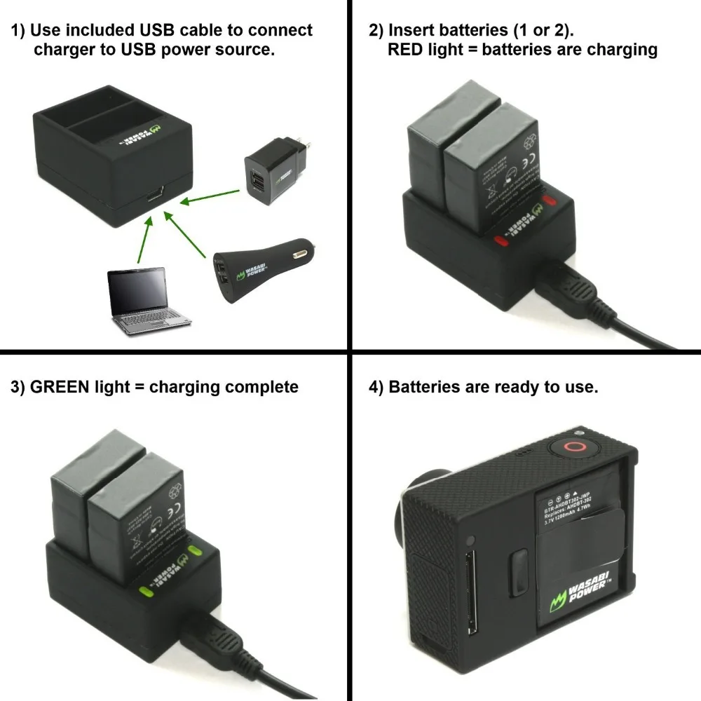  Wasabi Power Battery (2-Pack) and Dual USB Charger