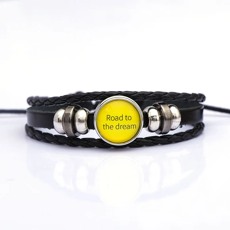 

Road to the dream Inspirational adjustable bracelet for Men Women Hand woven leather Beaded Charm Bracelet initial crysta gift