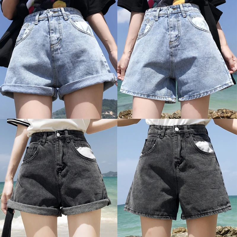 

causal style loose fit wide leg A line washed denim jeans shorts for ladies women girls summer season