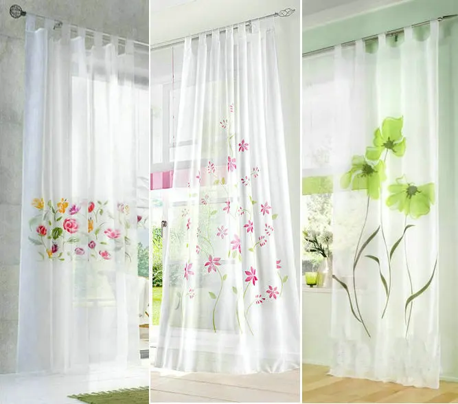 

Europe Colorful handmade inkjet flowers design loops style sheer voile living room window curtain (One Panel)