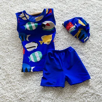 

Bay Child Two-piece Swimwear 2020 Korean Newly Cartoon Fish Boys Swimsuit Summer Beach Swim Bathing Suit With Cap