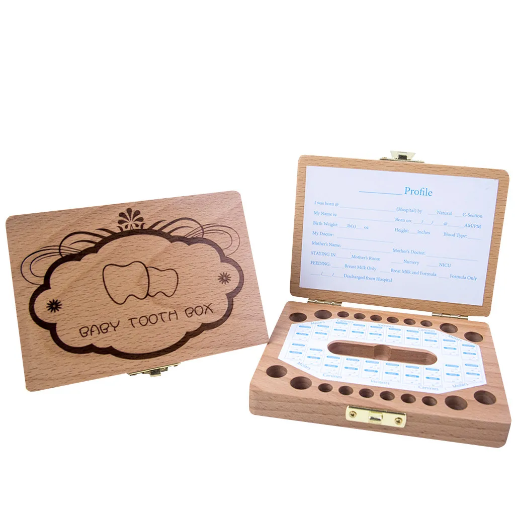 Kids Boy/&Girl Tooth Box Wood Storage Organizer Baby Save Milk Teeth Collecting