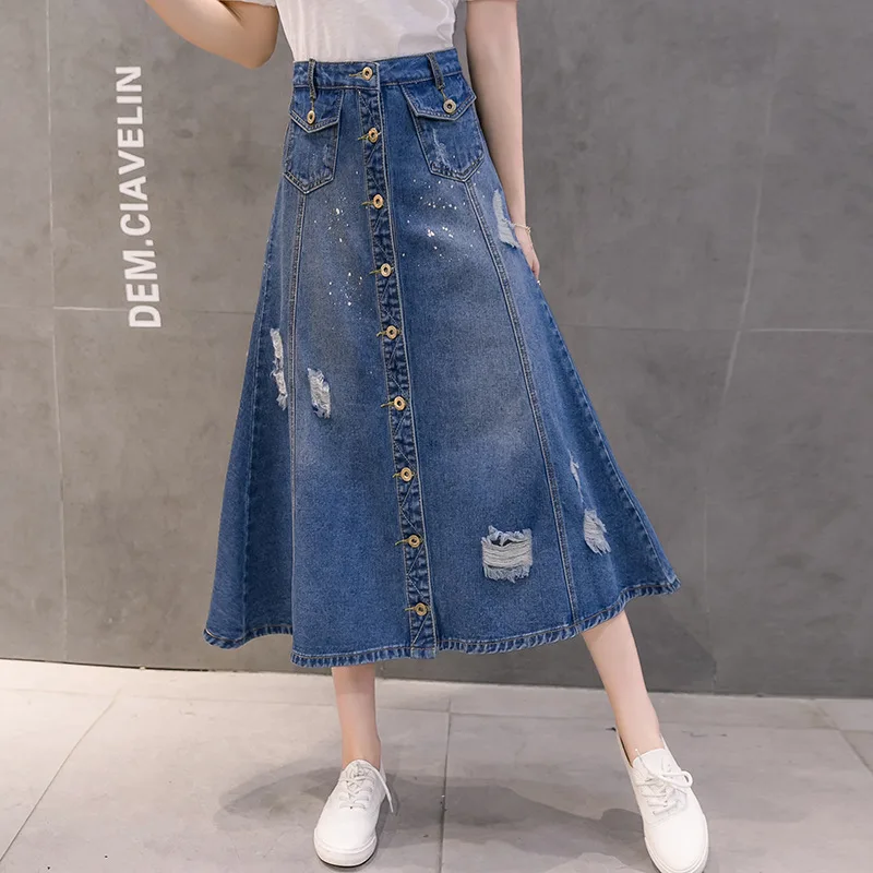Женская длинная юбка Повседневная Свободная Макси|jean skirt long|denim jean skirtskirt long |