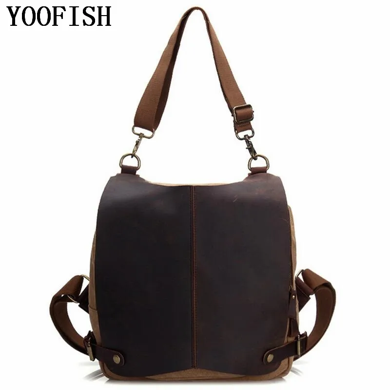 

YOOFISH Men backpack Canvas Travel School Shoulder Computer Backpacking Functional Versatile Bags Multifunctional Laptop Bag