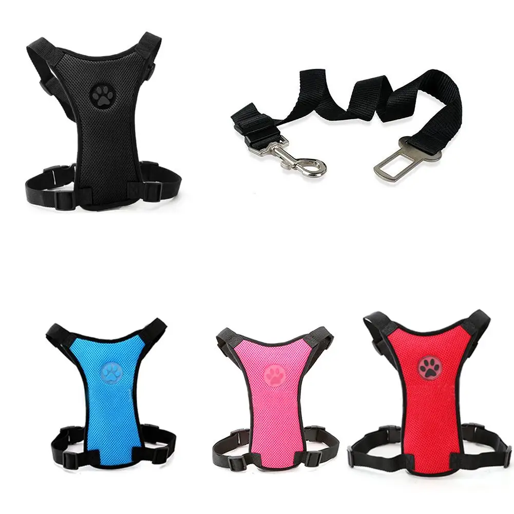 

2019 Breathable Mesh Dog Harness Leash With Adjustable Straps Pet Harness With Car Automotive Seat Safety Belt Dog Chest Straps